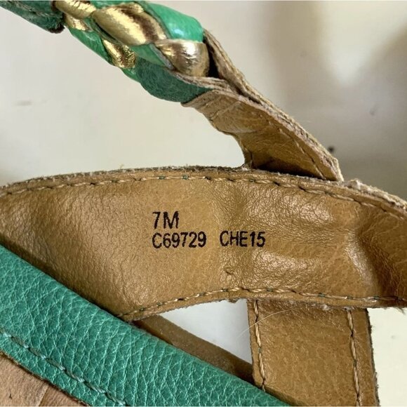 Women's T Strap Sandals Turquoise Gold Braided 7 M - Picture 9 of 10